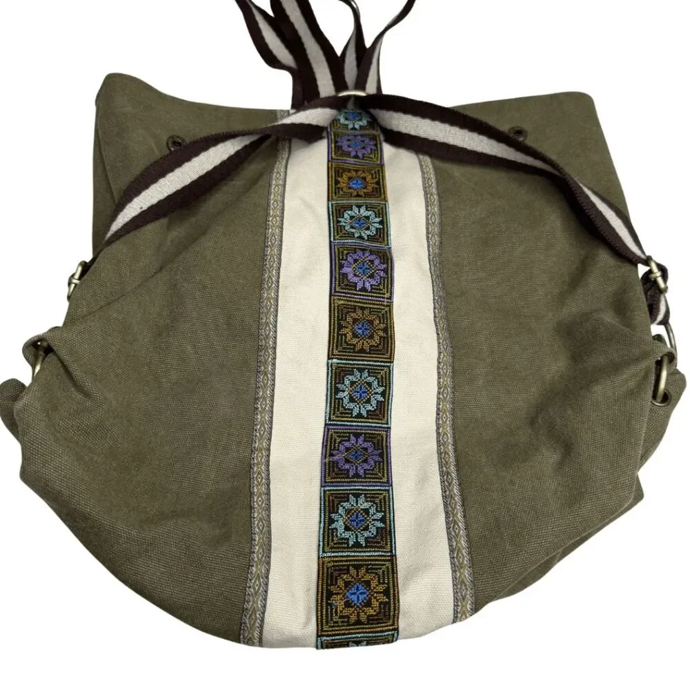 CaiYunYinJi Women's Canvas‎ Snap Embroidered Backpack Multicolor